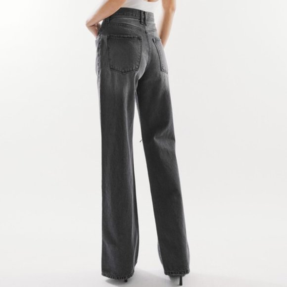 Vici Faded Black High Rise 90s Style Flare Wide Leg Jeans Distressed - Picture 9 of 10